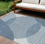 8' X 10' Blue And Ivory Geometric Washable Indoor Outdoor Area Rug
