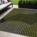 5' X 8' Olive Green And Black Geometric Washable Indoor Outdoor Area Rug