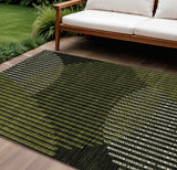 8' X 10' Olive Green And Black Geometric Washable Indoor Outdoor Area Rug