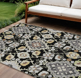 8' X 10' Black Gray And Brown Oriental Washable Indoor Outdoor Area Rug