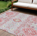 8' X 10' Blush Sky Blue And Brown Oriental Washable Indoor Outdoor Area Rug