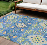 8' X 10' Blue Green And Orange Oriental Washable Indoor Outdoor Area Rug
