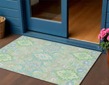 3' X 5' Mint Green Blue And Ivory Oriental Washable Indoor Outdoor Area Rug