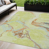5' X 8' Artichoke Green Blue And Brown Abstract Washable Indoor Outdoor Area Rug