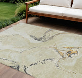 8' X 10' Ivory Gray And Gold Abstract Washable Indoor Outdoor Area Rug
