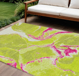 8' X 10' Lime Green Neon Pink And Ivory Abstract Washable Indoor Outdoor Area Rug