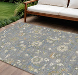 8' X 10' Gray Blue And Green Floral Washable Indoor Outdoor Area Rug