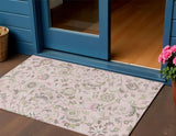 3' X 5' Pink Green And Gray Floral Washable Indoor Outdoor Area Rug