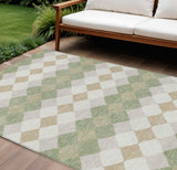 8' X 10' Artichoke Green Ivory And Beige Geometric Washable Indoor Outdoor Area Rug