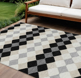 8' X 10' Black Ivory And Beige Geometric Washable Indoor Outdoor Area Rug