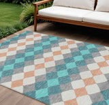 8' X 10' Teal Blue Gray And Copper Geometric Washable Indoor Outdoor Area Rug