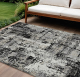 8' X 10' Black And Gray Abstract Washable Indoor Outdoor Area Rug