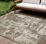 8' X 10' Brown And Beige Abstract Washable Indoor Outdoor Area Rug