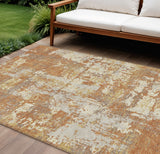 8' X 10' Copper Gold And Ivory Abstract Washable Indoor Outdoor Area Rug