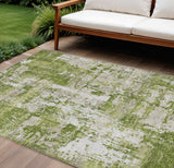 8' X 10' Green And Ivory Abstract Washable Indoor Outdoor Area Rug