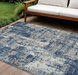 8' X 10' Navy Blue Gray And Ivory Abstract Washable Indoor Outdoor Area Rug