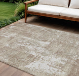 8' X 10' Taupe And Ivory Abstract Washable Indoor Outdoor Area Rug
