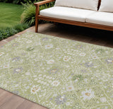 8' X 10' Artichoke Green Gray And Ivory Oriental Washable Indoor Outdoor Area Rug