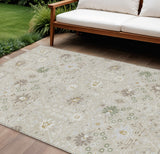8' X 10' Beige Brown And Green Oriental Washable Indoor Outdoor Area Rug