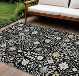 8' X 10' Black Ivory And Gray Oriental Washable Indoor Outdoor Area Rug