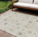 8' X 10' Ivory Beige And Gray Oriental Washable Indoor Outdoor Area Rug