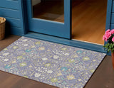 3' X 5' Lavender Blue And Green Oriental Washable Indoor Outdoor Area Rug