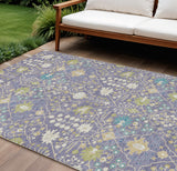 8' X 10' Lavender Blue And Green Oriental Washable Indoor Outdoor Area Rug