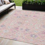 5' X 8' Pink Purple And Gray Oriental Washable Indoor Outdoor Area Rug