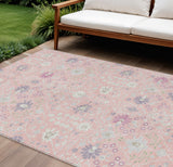 8' X 10' Pink Purple And Gray Oriental Washable Indoor Outdoor Area Rug
