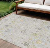 8' X 10' Silver Gray And Gold Oriental Washable Indoor Outdoor Area Rug