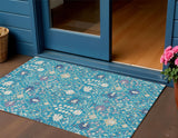 3' X 5' Teal Blue Purple And Ivory Oriental Washable Indoor Outdoor Area Rug