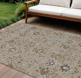 8' X 10' Taupe Brown And Gray Oriental Washable Indoor Outdoor Area Rug