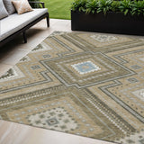 5' X 8' Beige Gray And Ivory Tribal Washable Indoor Outdoor Area Rug