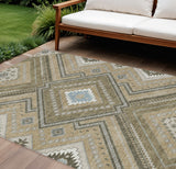 8' X 10' Beige Gray And Ivory Tribal Washable Indoor Outdoor Area Rug