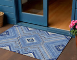 3' X 5' Blue Gray And Ivory Tribal Washable Indoor Outdoor Area Rug