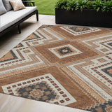 5' X 8' Copper Brown And Beige Tribal Washable Indoor Outdoor Area Rug