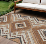 8' X 10' Copper Brown And Beige Tribal Washable Indoor Outdoor Area Rug