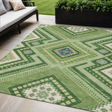 5' X 8' Green Ivory And Beige Tribal Washable Indoor Outdoor Area Rug