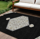 8' X 10' Black Gray And Ivory Oriental Washable Indoor Outdoor Area Rug