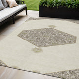 5' X 8' Ivory Beige And Gray Oriental Washable Indoor Outdoor Area Rug