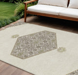 8' X 10' Ivory Beige And Gray Oriental Washable Indoor Outdoor Area Rug