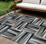 8' X 10' Black Gray And Ivory Geometric Washable Indoor Outdoor Area Rug