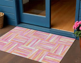 3' X 5' Blush Ivory And Orange Geometric Washable Indoor Outdoor Area Rug