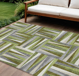 8' X 10' Green Gray And Ivory Geometric Washable Indoor Outdoor Area Rug