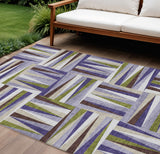 8' X 10' Lavender Brown And Green Geometric Washable Indoor Outdoor Area Rug