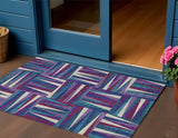 3' X 5' Purple Ivory And Teal Blue Geometric Washable Indoor Outdoor Area Rug