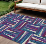 8' X 10' Purple Ivory And Teal Blue Geometric Washable Indoor Outdoor Area Rug