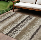 8' X 10' Brown Beige And Ivory Striped Washable Indoor Outdoor Area Rug