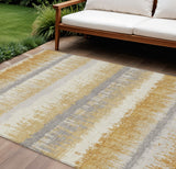 8' X 10' Gold Copper And Gray Striped Washable Indoor Outdoor Area Rug