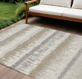 8' X 10' Ivory Gray And Beige Striped Washable Indoor Outdoor Area Rug